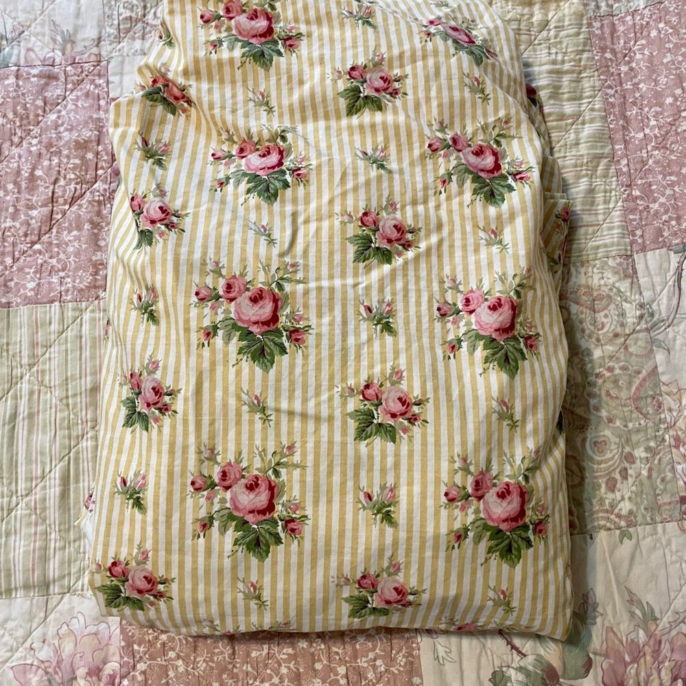 Ralph Lauren Vintage Sophie Floral Yellow Stripe Twin Fitted Sheet